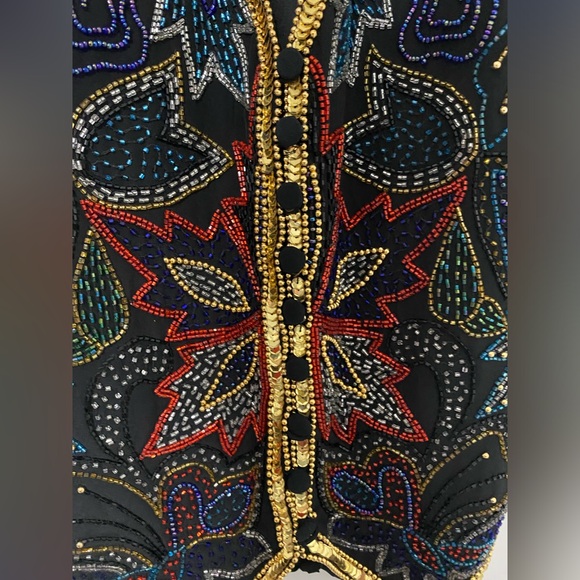 Vintage Spenser Jeremy 90s Leaf Holiday Bead & Embellished Silk Vest Size Small - Picture 12 of 12